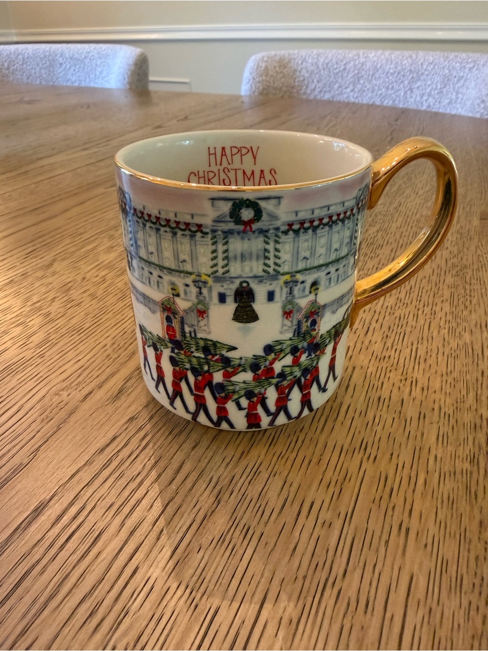 Anthropologie London Holiday City collection Mug with Gold Handle
